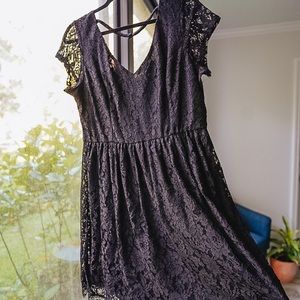 Maurices Black lace raw hem cap sleeve mini dress
